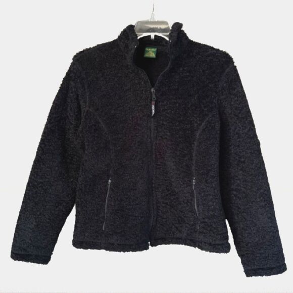 Cabela's Polartec Black High Pile Sherpa Fleece Teddy Full Zip Jacket Coat SZ L - Picture 1 of 15